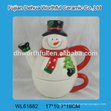 2016 most popular designed ceramic teapot with cup in snowman shape